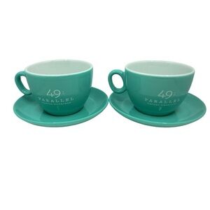 49th Parallel Coffee Tea Cups & Saucers, Set of 2